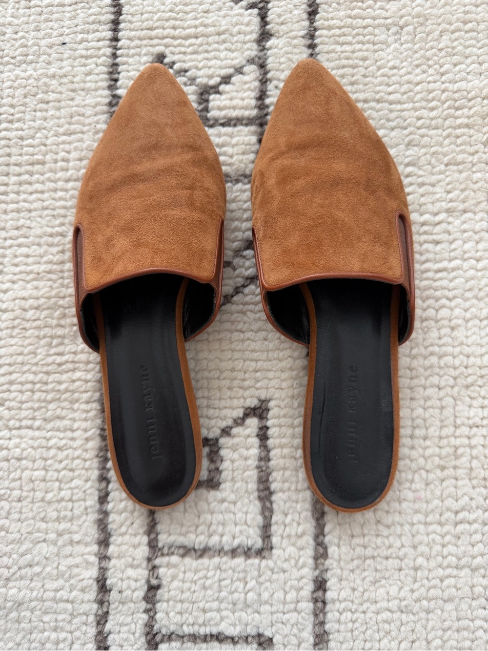 Jenni Kayne Pointed Suede Slip-On Mules in Cognac